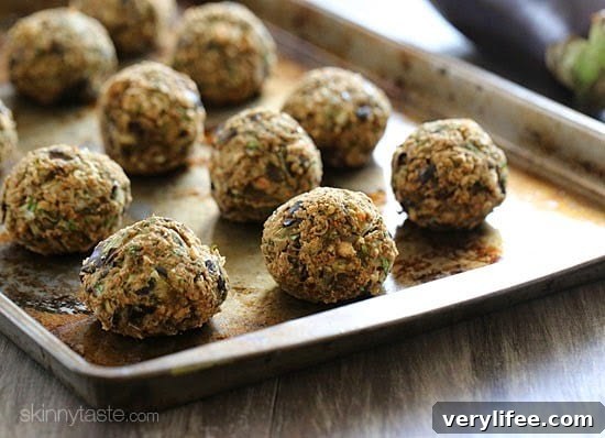 Vegan Eggplant Meatball Recipe with Garlic Marinara 5 Vegan eggplant meatballs on a serving plate