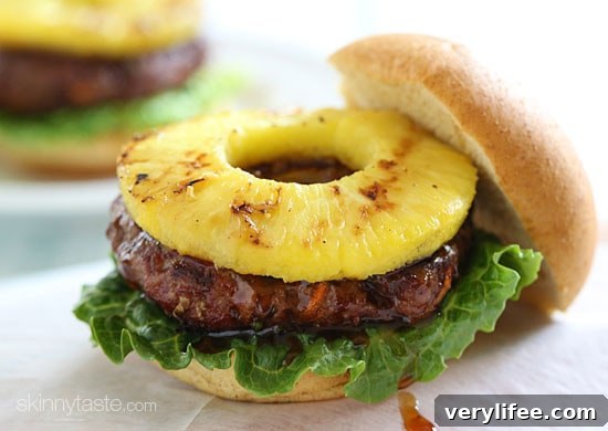 Hawaiian teriyaki burger with grilled pineapple