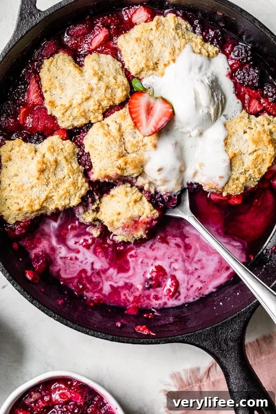 Skillet Mixed Berry Buttermilk Cobbler