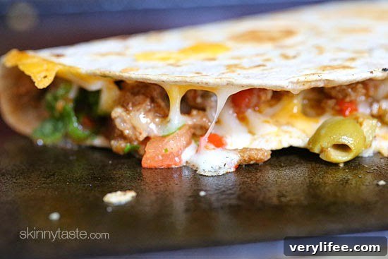 Assembled picadillo quesadilla ready to cook