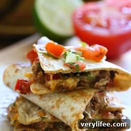 Cooked picadillo quesadillas sliced