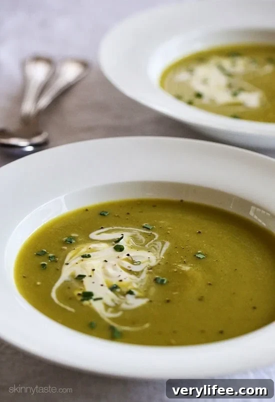 Cream of asparagus with leeks and a dollop of creme fraiche