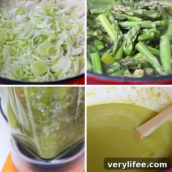 Creamy asparagus soup ready to serve