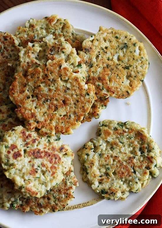 Plate of cauliflower fritters ready to serve