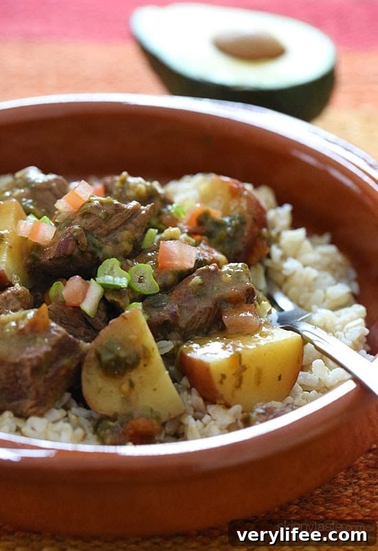 Slow Cooker Latin Beef Stew (Carne Guisada) 2 Crock pot carne guisada is a slow cooked Latin beef stew with baby red potatoes and Latin seasonings. Serve this topped with fresh aji picante – it's a must and really brightens the flavors and rounds out the dish!