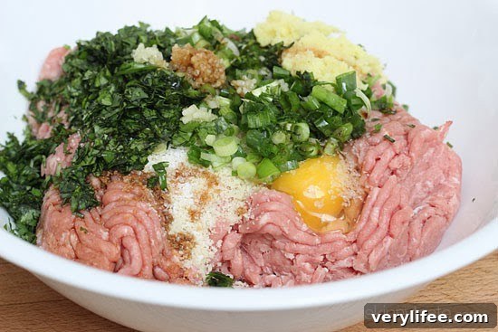 Raw ingredients of the Asian turkey meatballs in a bowl