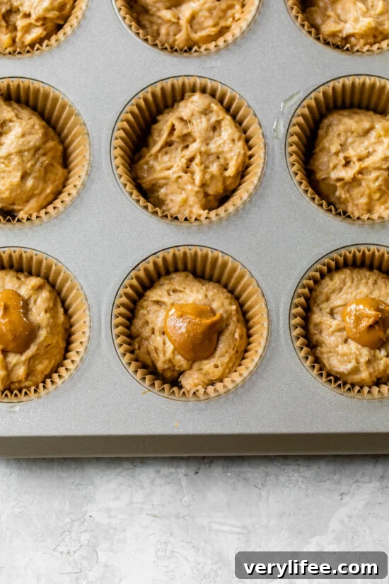 Homemade Peanut Butter Banana Muffins Recipe 8 Place the batter in the muffin tin and top with peanut butter.