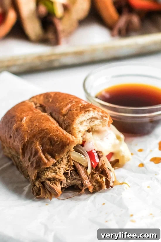 Slow Cooker French Dip Sandwich with Caramelized Onions