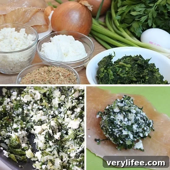 Juicy Chicken Breasts Stuffed with Spinach and Feta Recipe 5 This easy spinach and feta stuffed chicken breasts dinner are basically chicken cutlets stuffed with spinach feta and ricotta, breaded and baked to perfection!