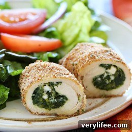 Finished spinach and feta stuffed chicken breasts