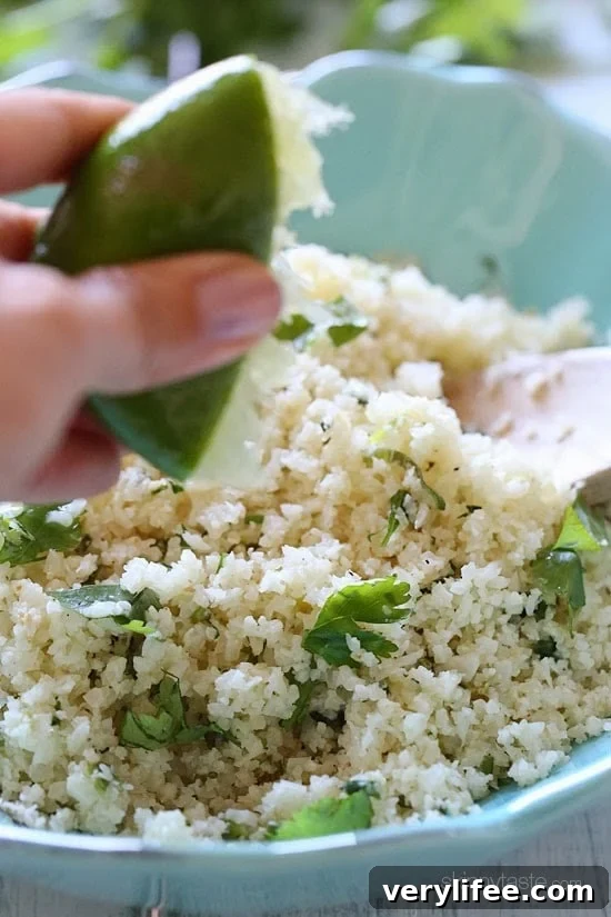 Cilantro Lime Cauliflower "Rice" - low-carb, riced cauliflower with lime and cilantro