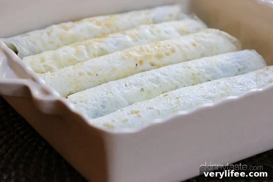 Close-up of egg white enchilada