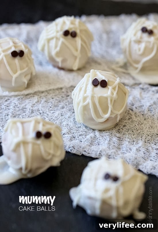 Skinny Mummy Cake Balls on a plate