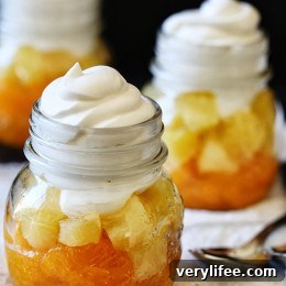 Candy Corn Fruit Parfait in jar