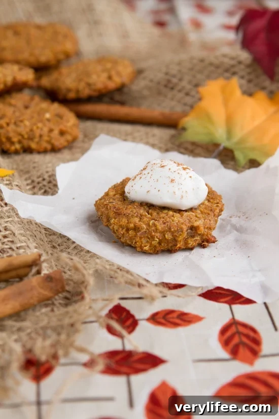 Pumpkin Spice Quinoa Cookies A pumpkin quinoa cookie on a piece of parchment paper