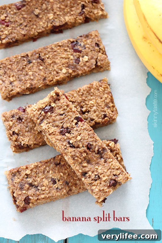 No-Bake Banana Oat Bars Recipe 2 The heart-healthy power bars have all the ingredients one might have on a banana split: made with quinoa, rolled oats, dried cherries, nuts and honey.