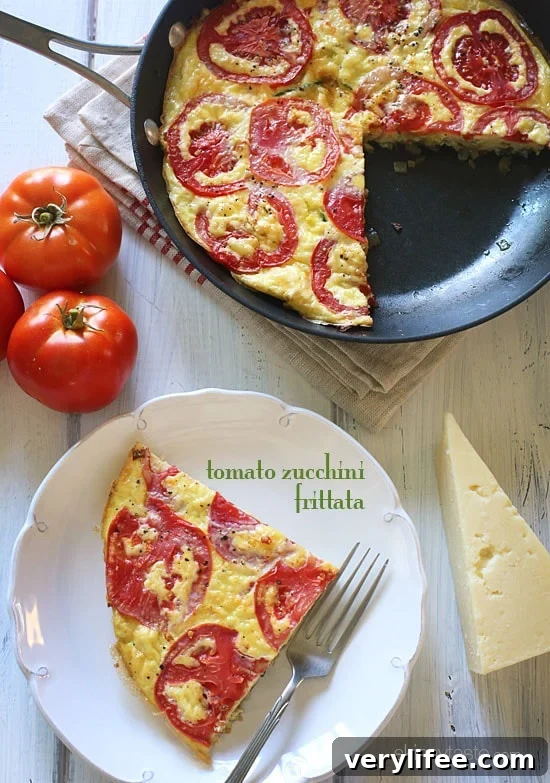 Tomato and Zucchini Frittata Recipe 3 Garden tomatoes, summer zucchini, and Asiago cheese make a scrumptious frittata that highlights the end of summer's bounty.