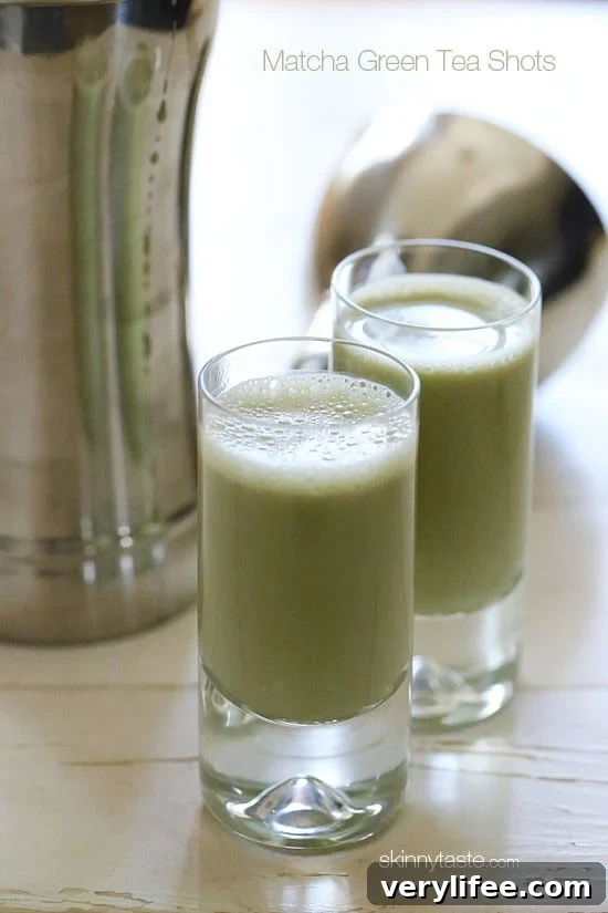 These healthy matcha green tea energy shots give you a BLAST of antioxidants, the perfect afternoon pick-me-up for a healthy Happy Hour!