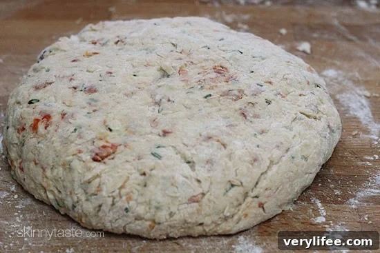 Savory Asiago, Zucchini and Tomato Scones 7 Golden-brown savory scones fresh from the oven