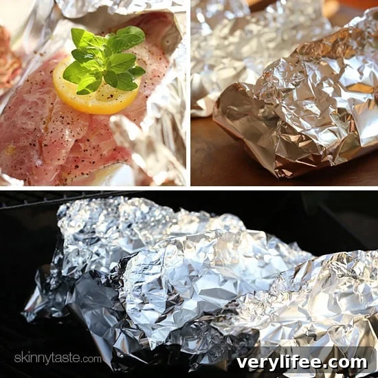 Open foil packet with cooked fish