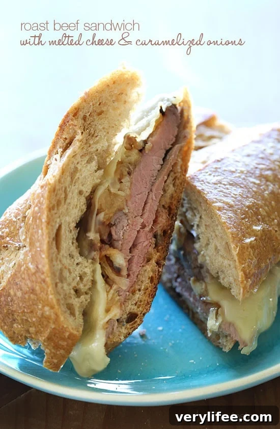 Roast Beef Sandwich with Melted Cheese and Caramelized Onions Roast Beef Sandwich with Melted Cheese and Caramelized Onions