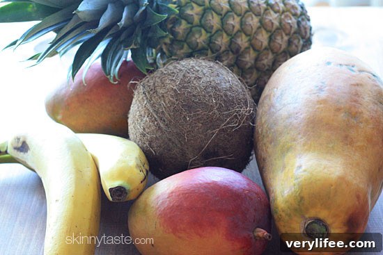 Tropical Fruit Salad Recipe with Honey Lime Dressing 4 This tropical fruit salad, made with fresh papaya, mango, pineapple, bananas and grated coconut is the best tasting fruit salad... EVER!!