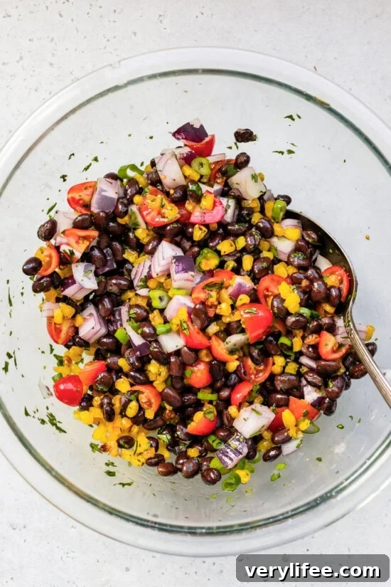 Southwestern Black Bean Salad in a mixing bowl