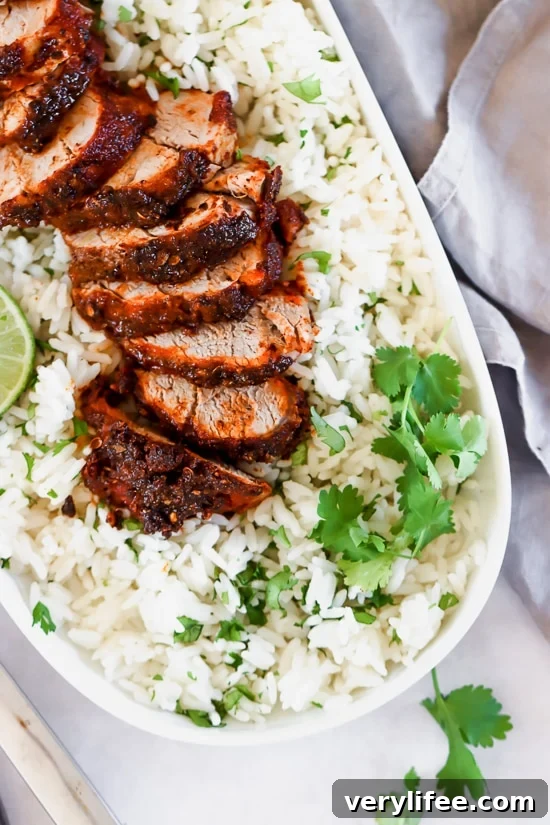 Grilled Pork Tenderloin with cilantro lime rice