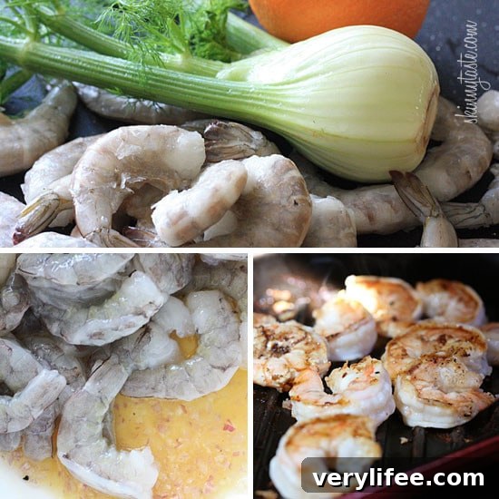 Plated salad with shrimp and citrus