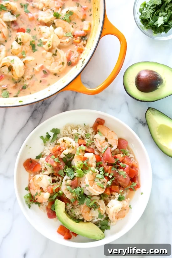 Garlic Shrimp in Coconut Milk, Tomatoes and Cilantro is a quick stew cooked in a light, tomato coconut broth with a hint of lime and cilantro. Simple enough to make for a weekday dinner yet sophisticated enough to serve to company. Serve with a little brown basmati rice to soak up the delicious broth.