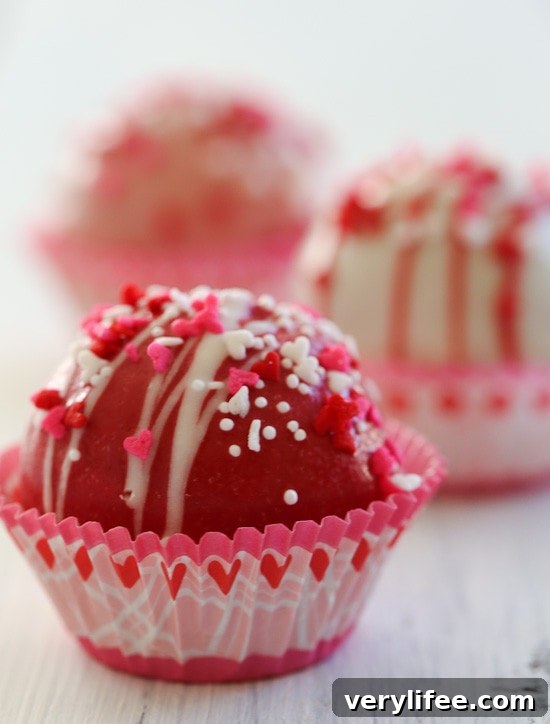 Valentine cake balls on display