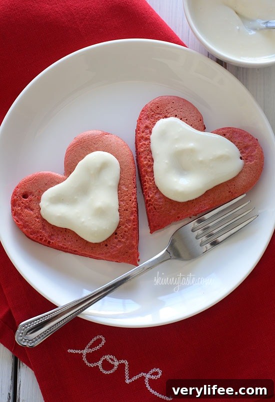 Red Velvet Pancakes with Cream Cheese Topping