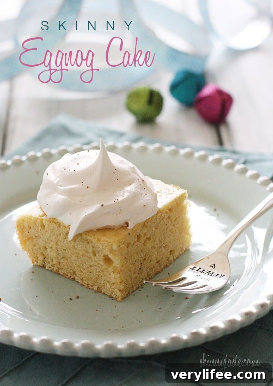 Lighter Eggnog Cake for the Holidays 3 Skinny Eggnog Cake slice with nutmeg garnish