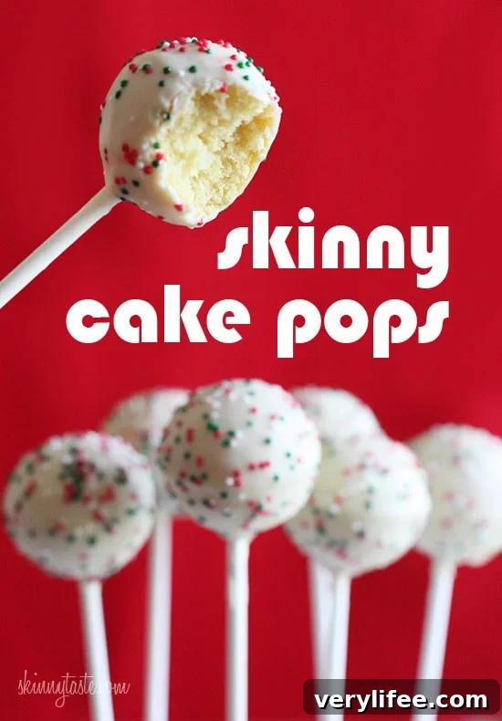 These Skinny Cake pops are made lighter by using a box cake mix, egg whites and fat free Greek yogurt – no oil, no butter required!