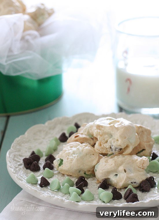 Close-up of mint chocolate chip meringue
