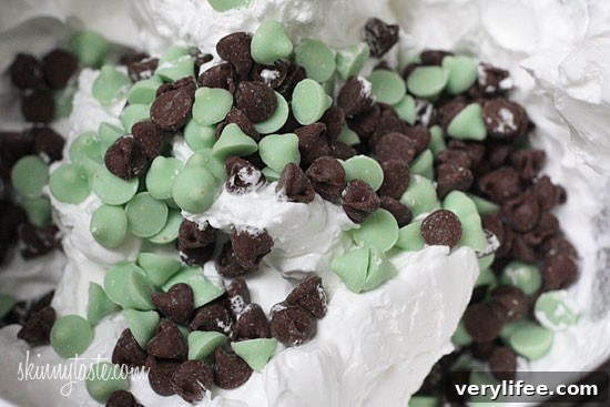 Mint chips folded into meringue