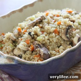 This savory quinoa stuffing is a delicious, protein-packed, gluten-free alternative to traditional stuffing.