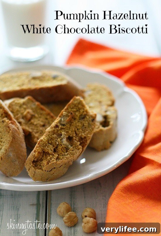 Pumpkin Hazelnut Biscotti with White Chocolate 2 Hazelnuts, white chocolate and pumpkin spice biscotti are the perfect combination for these crispy "adult" cookies.