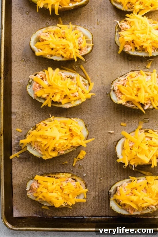 Game Day Buffalo Chicken Potato Skins Recipe 10 Top with cheese