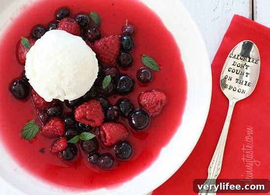 Summer Raspberry and Blueberry Gazpacho Recipe with Fresh Mint 2 Raspberry Blueberry Gazpacho with Fresh Mint - chilled sweet berry soup topped with frozen yogurt