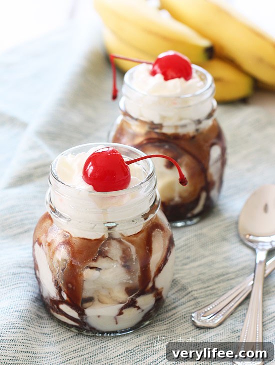 Low-Calorie Banana Split in a Jar 3 Guiltless Banana Split in a Jar - serving view