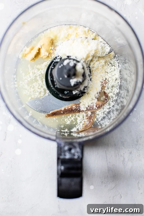 caesar dressing in the food processor.