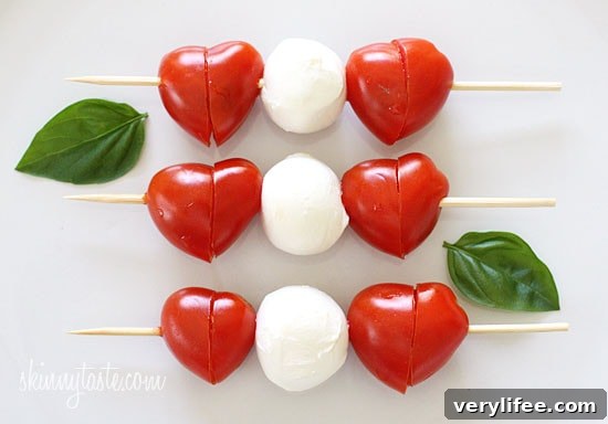 Mini caprese skewers with tomatoes and mozzarella