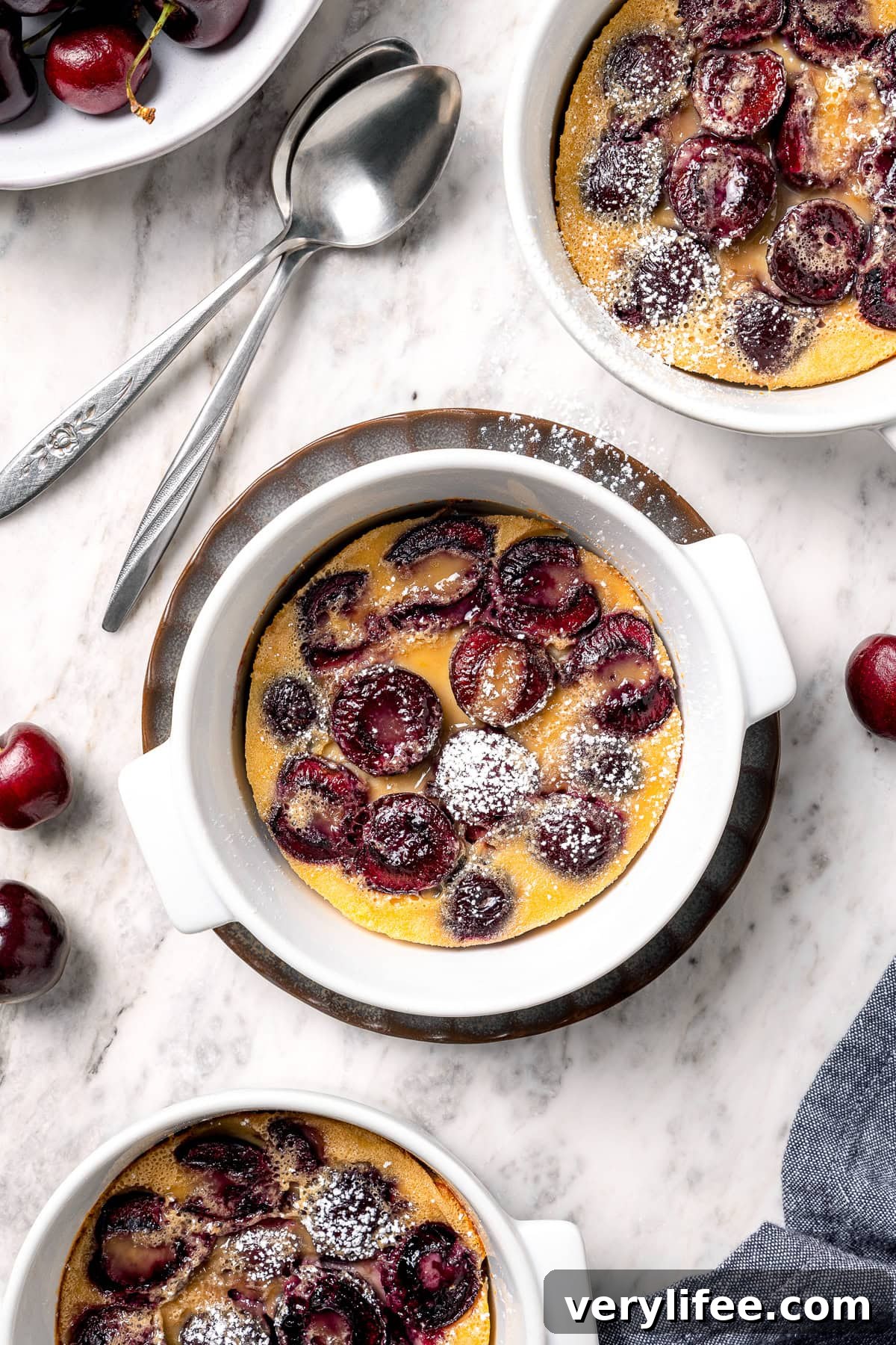 3 ramekins of cherry clafoutis.
