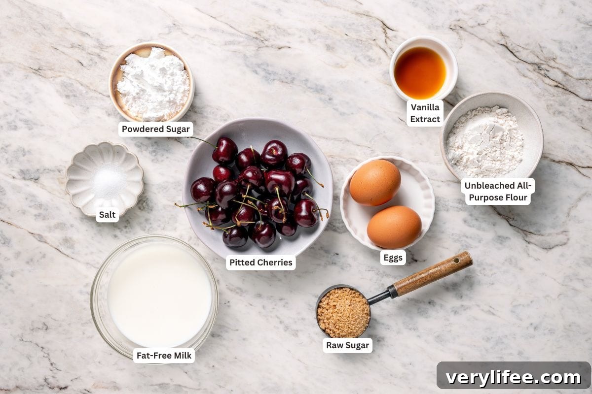 Ingredients for cherry clafoutis.