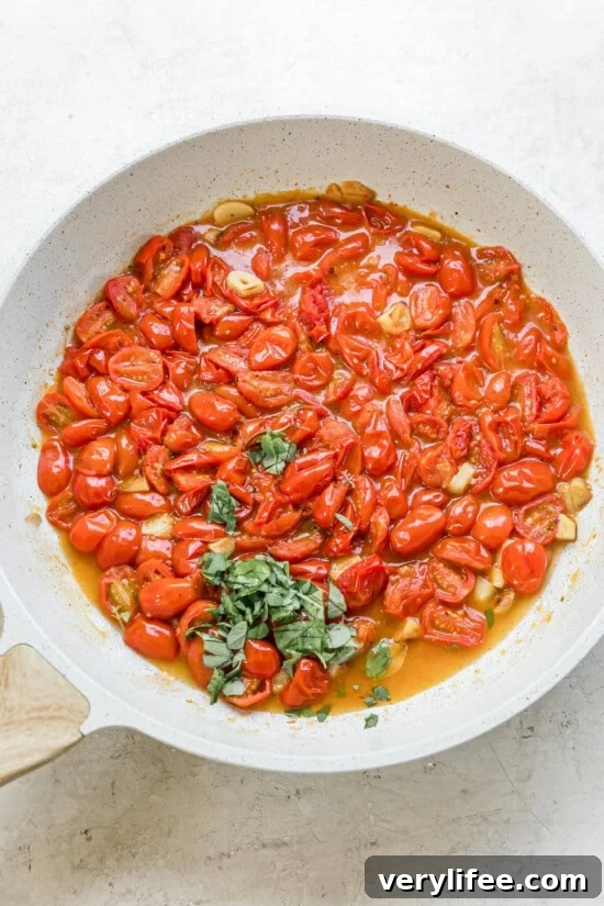 Roasted Grape Tomato Pasta Sauce 8 Grape Tomato Sauce in skillet