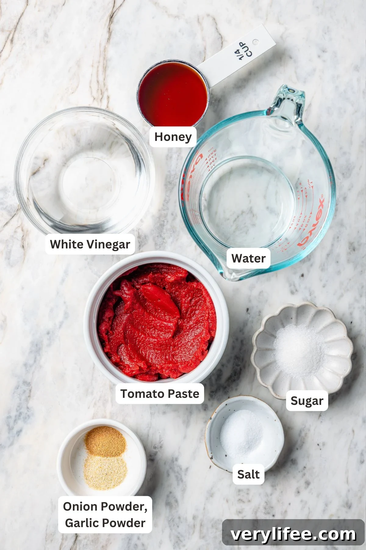 Overhead view of ingredients for homemade ketchup