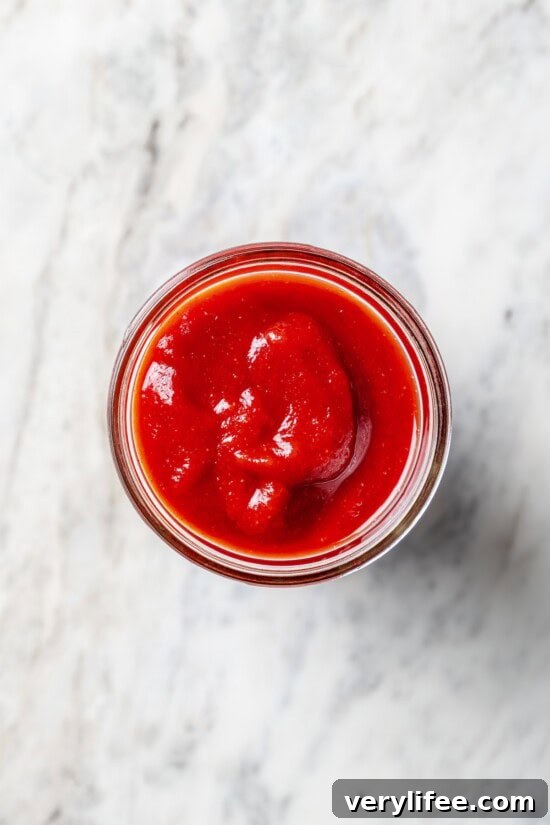 How to Make Homemade Ketchup from Scratch 7 Overhead view of homemade ketchup in jar