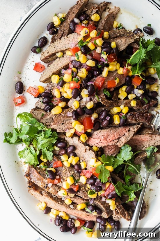 Grilled Flank Steak with Black Bean and Corn Salsa