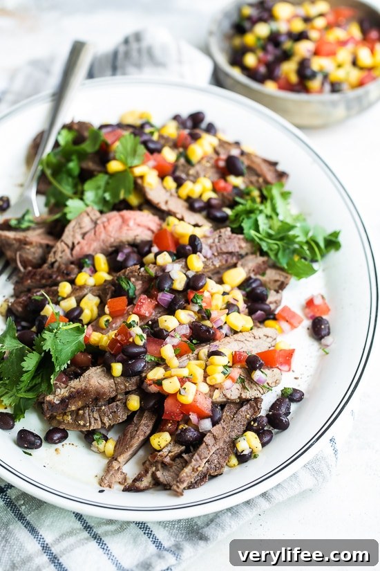 Grilled Flank Steak with Black Bean and Corn Salsa